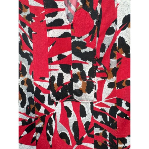Links Womens Tunic Blouse Top Plus Size 3X Red Animal Print 3/4 Sleeves Retro - Picture 5 of 13